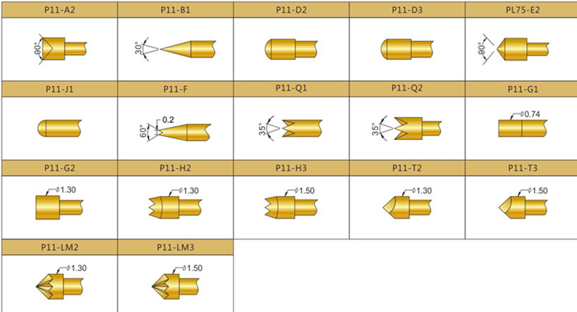 P11測(cè)試探針頭型，華榮華測(cè)試探針選型，測(cè)試探針規(guī)格型號(hào)